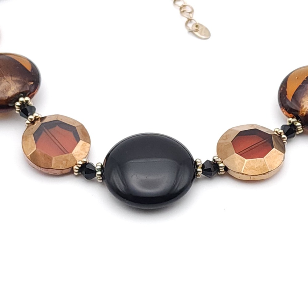 Vintage‎ Napier Black Amber Beaded Necklace Chunky Gold Tone - Picture 7 of 8
